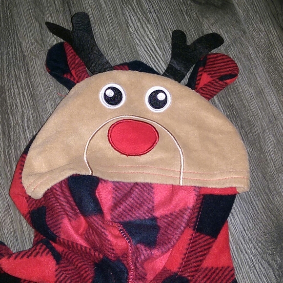 💥3/$48💥Unisex Buffalo Plaid One -Piece Reindeer Fleece PJ - Picture 2 of 4